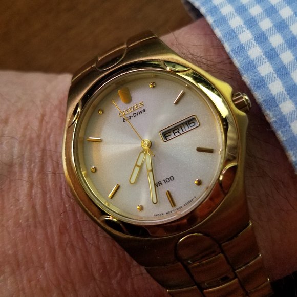 Citizen Eco-Drive WR100 solar-powered men's watch gold tone